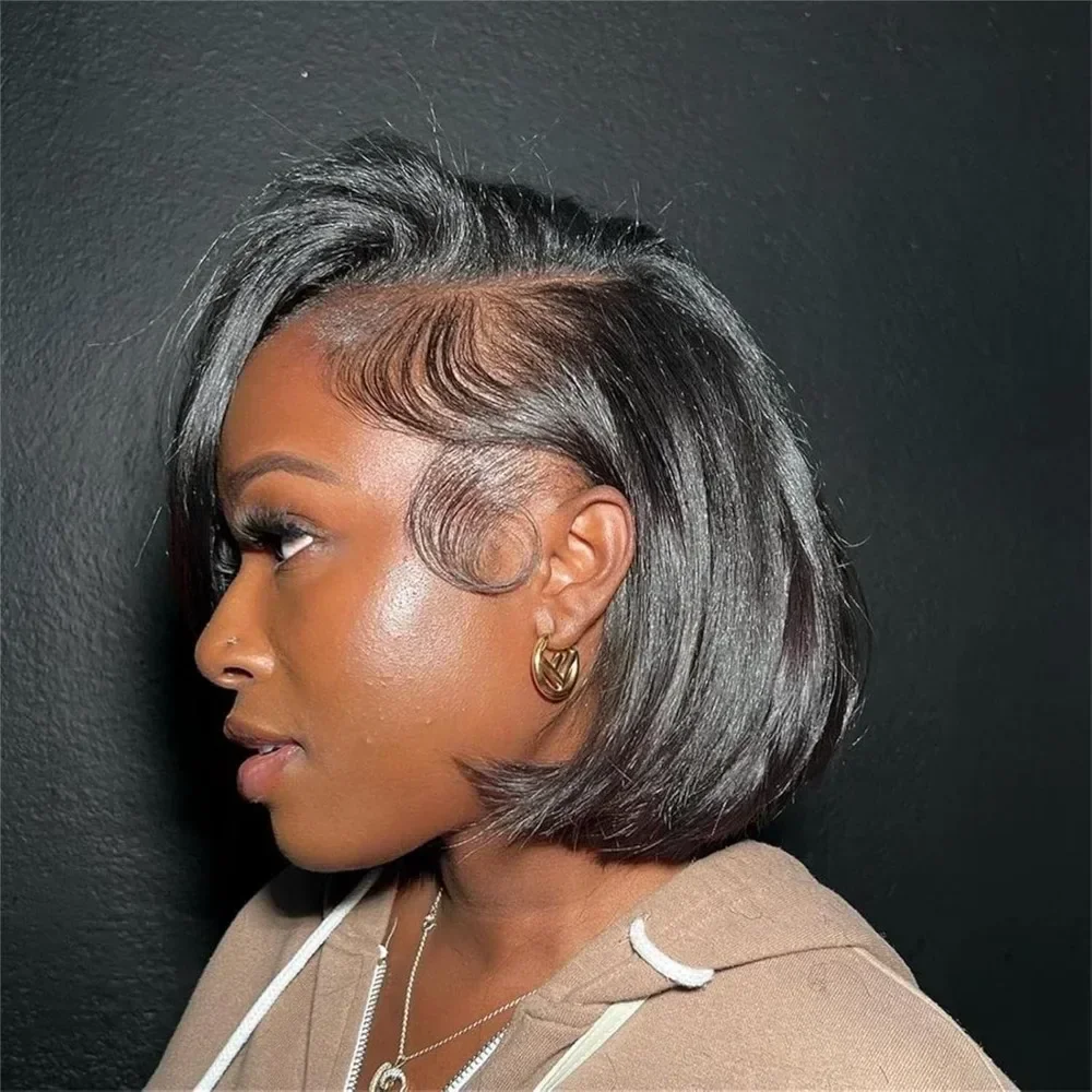 

Short Bob Wig Human Hair 13x4 HD Lace Front Wigs For Black Women Side Part Glueless Pre Plucked Frontal Wigs 180% Density