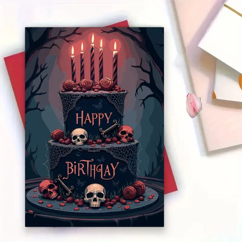 بطاقة عيد ميلاد قوطية، بطاقة عيد ميلاد جمجمة رعب، بطاقة عيد ميلاد الهالوين، بطاقة هدايا عيد الميلاد، بطاقة عيد ميلاد للعائلة أو الأصدقاء
