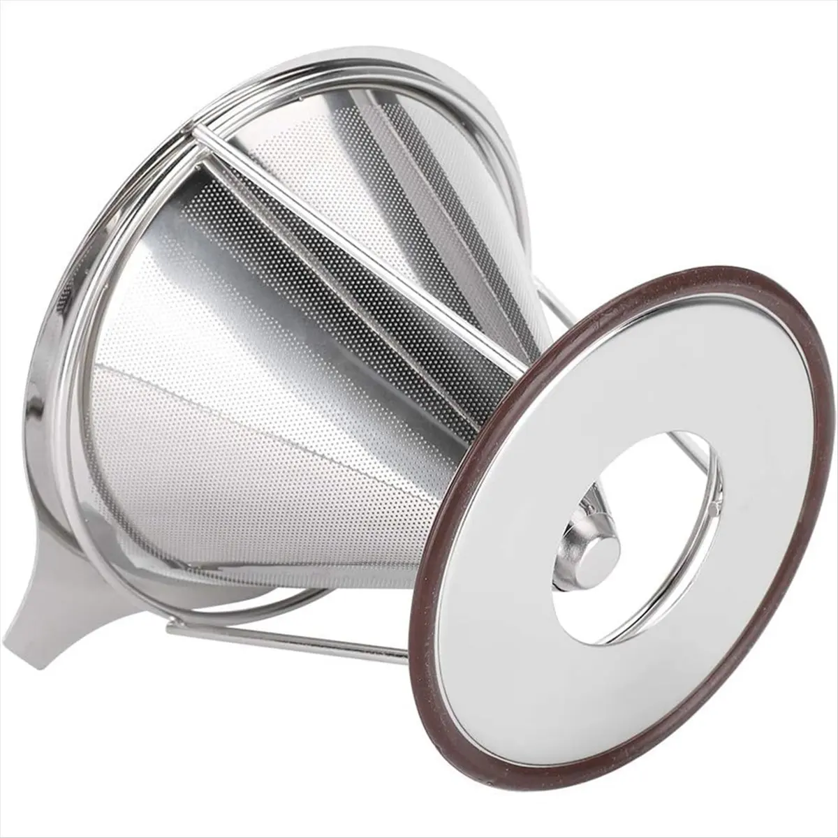 [Online Promotion]Reusable Stainless Steel Double Layer Coffee Filter with Rack Coffee Making Accessory No Filter Papers Needed