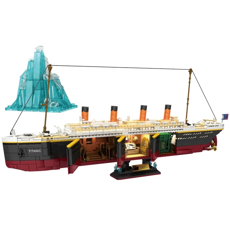 2288PCS Titanic Creative Luxury Cruise Ship Building Blocks Model MOC Idea Iceberg Ship Bricks Assembling Toys for Boys Gift Set