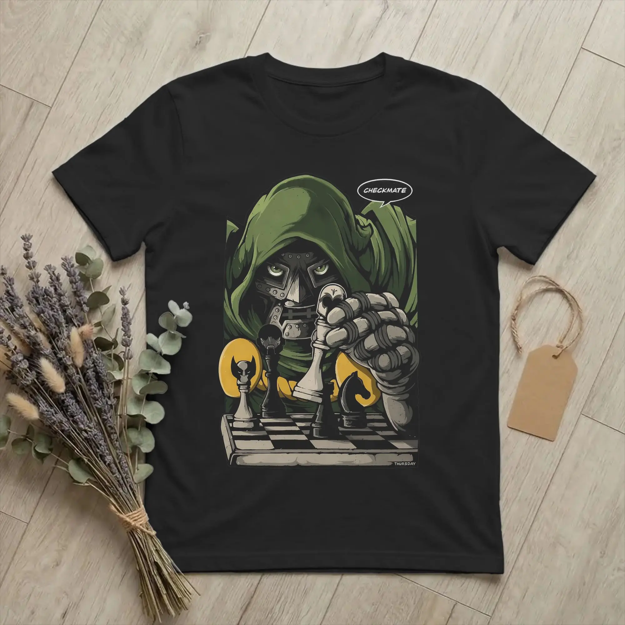 Kawaii Dr Dooms Checkmate Chess Comic T Shirt Men's 100%Cotton Short Sleeve O-neck Summer Tops Shirts