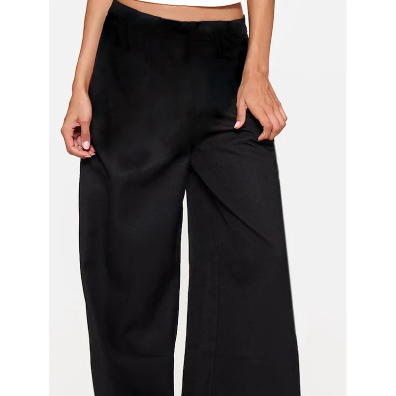 2025 Chique elastische broek met wijde pijpen Dames Normale taille Afslankende zwarte dagelijkse kantoor-casual broek