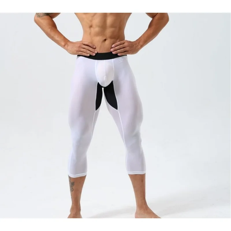 

Fitness pants Skinny cropped pants Men's high elastic nylon fitness American pants Y-77