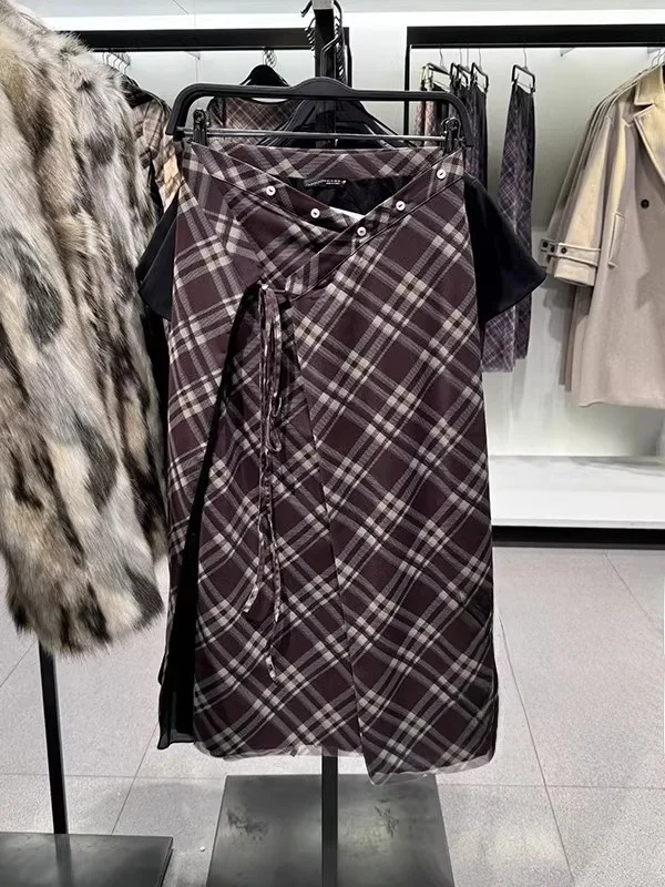 

Spring New Arrival High Waist A-Line Plaid Silk Me Midi Skirt Women's Faion f-length Skirts 5039285