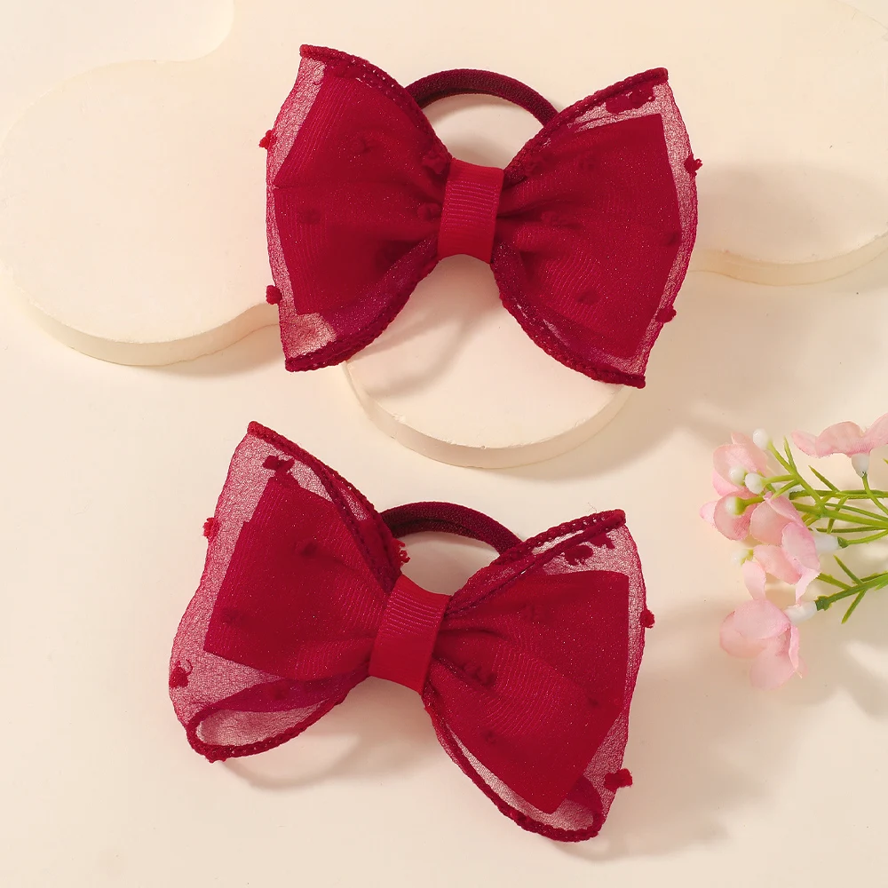 BABY BOWS 2 Stück/Set Kinder Mädchen Niedliche Doppelschichtige Schleifen-Haargummis Haarbänder Kinder Basis-Pferdeschwanz-Kopfschmuck Haaraccessoires – Detail 9