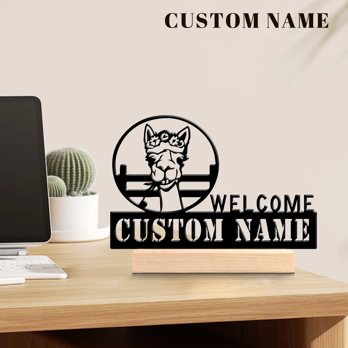1pc Metal Art Desktop Decoration Customizable Name Equipped with Wooden Base Desk Ornaments for Study Rooms,Bedrooms,and Offices