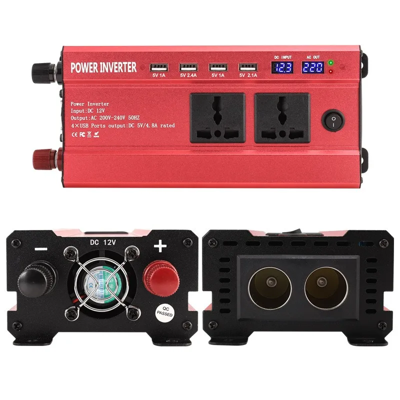 Dual Digital Display Vehicle Inverter 1200W DC12V Convert To 220V 4USB Port Home Emergency Power Transformer