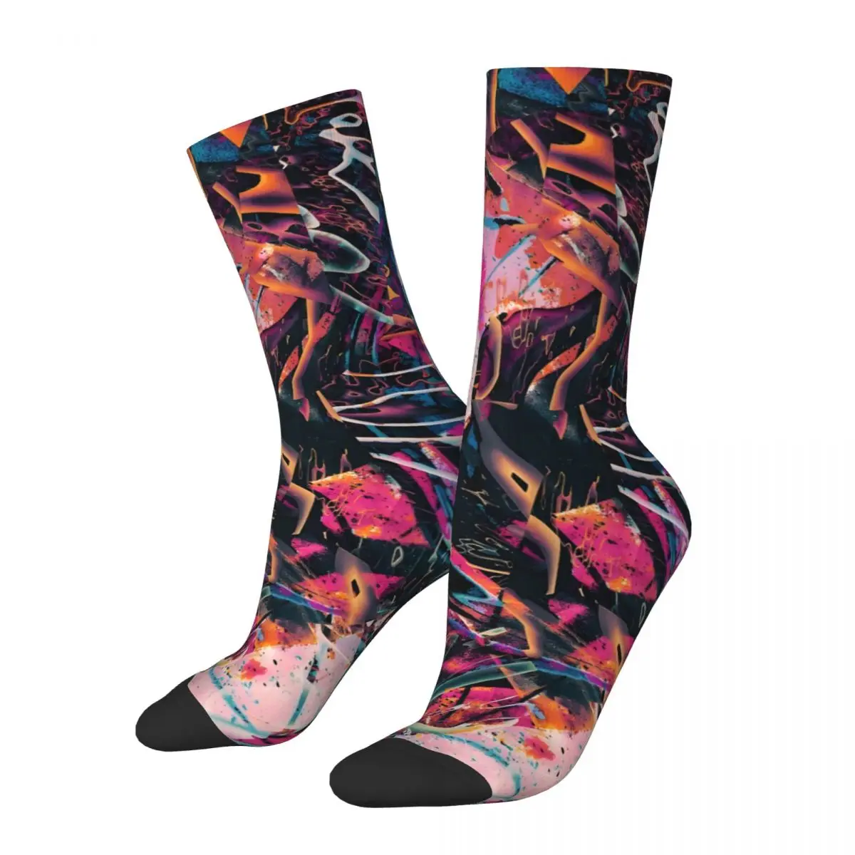 Abstract Violet Blue Black Paint Sock for Men Hip Hop Harajuku Happy Quality Pattern Printed Boys Crew Sock Casual Gift