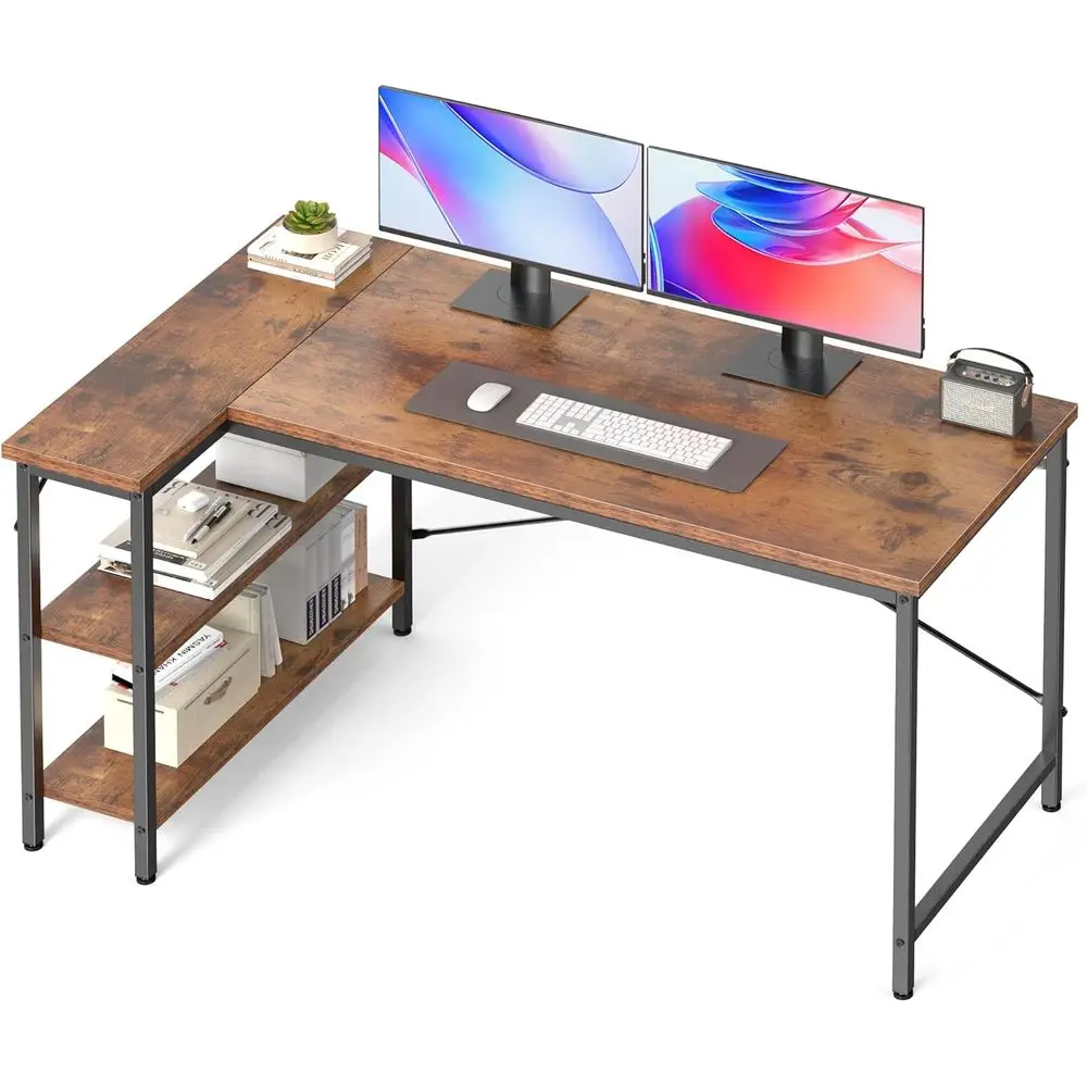 

55 Inch L Shaped Desk Computer Gaming Desks Home Oice PC Table or Writing Working Study Bedroom with Reversible Storage Shelves,
