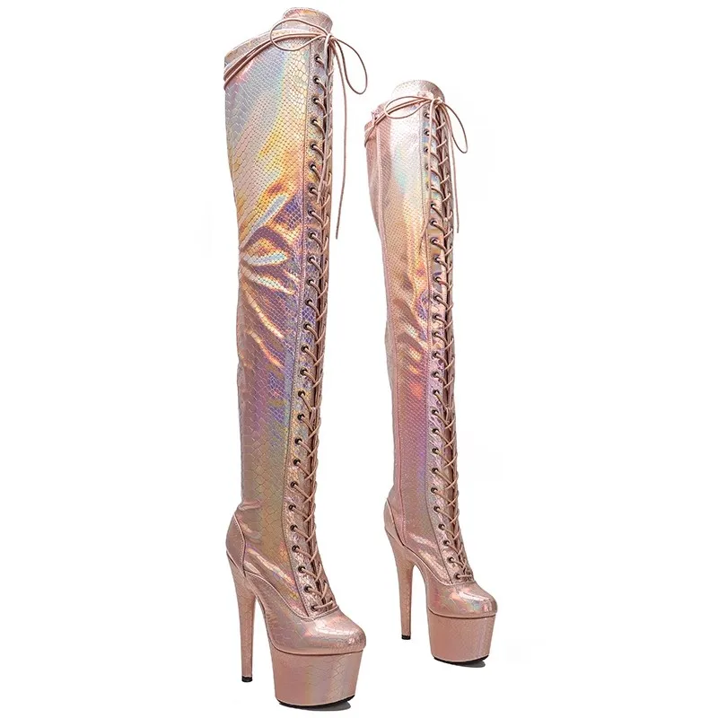 

Auman Ale New 17CM/7inches PU Upper Sexy Exotic High Heel Platform Party Women Boots Pole Dance Shoes 104