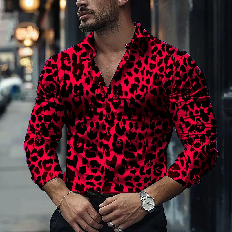 Fashion Men's Long-sleeved Shirts Leopard Pattern 3D Printed Single-breasted Shirts Casual Party Shirts Tops Men's Clothing