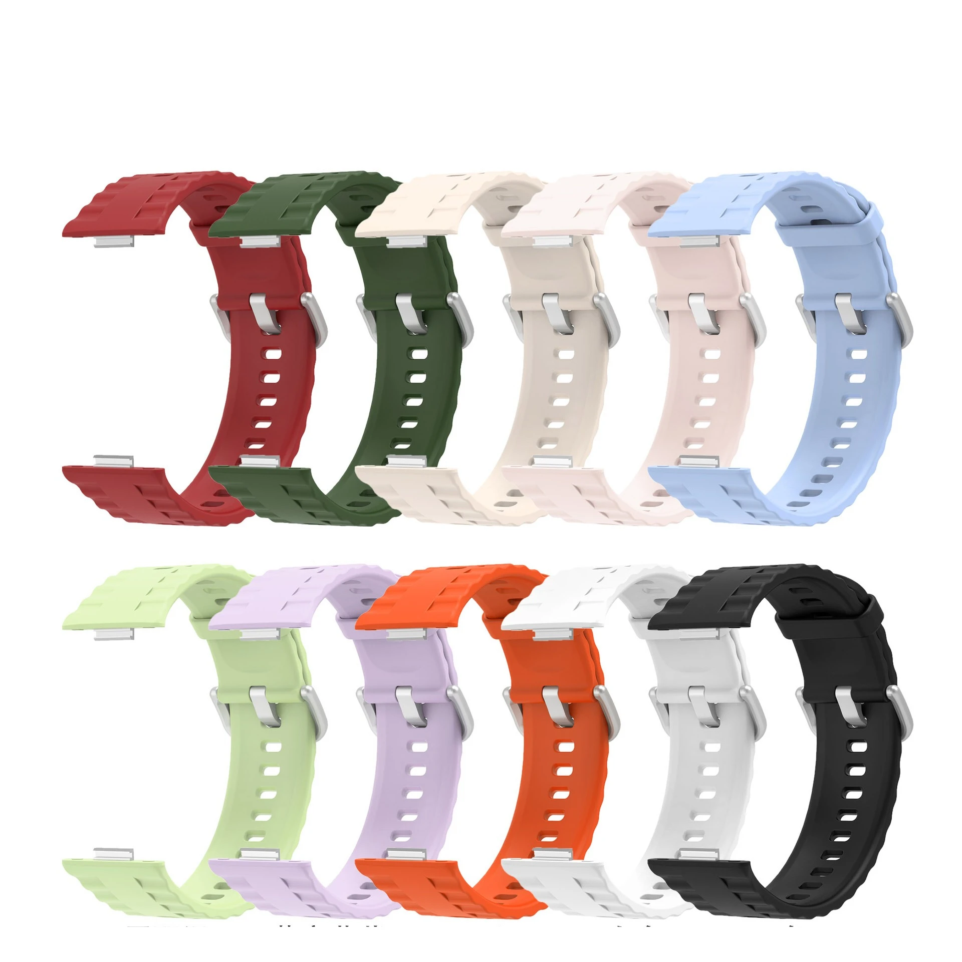 Marine movement Silicone Watch Strap Suit for Huawei Watch Fit 4/4pro Solid Color Wavy Silicone Strap for Huawei Fit3 band