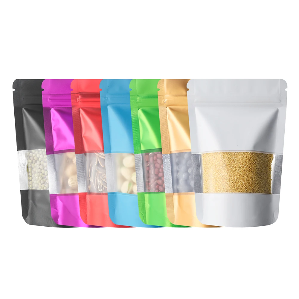 100 matte, selbststehende, sichtbare Fensterbeutel für Lebensmittel, verdickte Aluminiumfolie, Aufbewahrung von Süßigkeiten, Snacks, feuchtigkeitsbeständig, versiegelte Mylar-Beutel, Farbe – Detail 11
