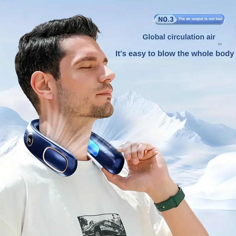 2024 New 5 Gears Neck Fan Mini Air Conditioner Bladeless Neck Fan Rechargeable with LED Display Screen Large Capacity Battery