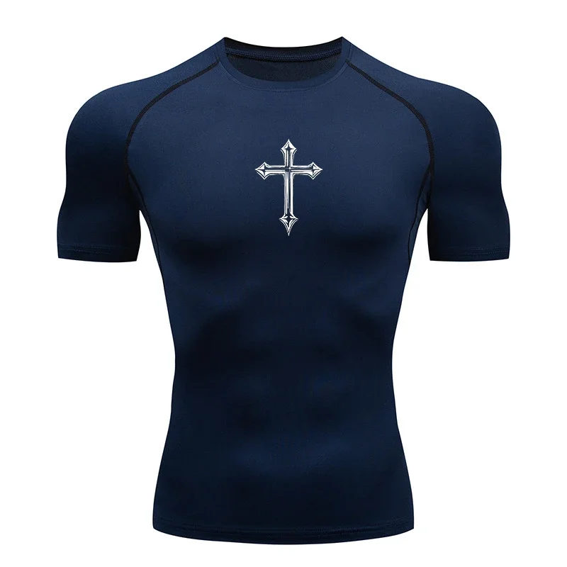 

Men's Cross Print Compression Shirt Christian Sports T-Shirt Gym Workout Running Training Quick Dry Short Sleeve Top S-3XL