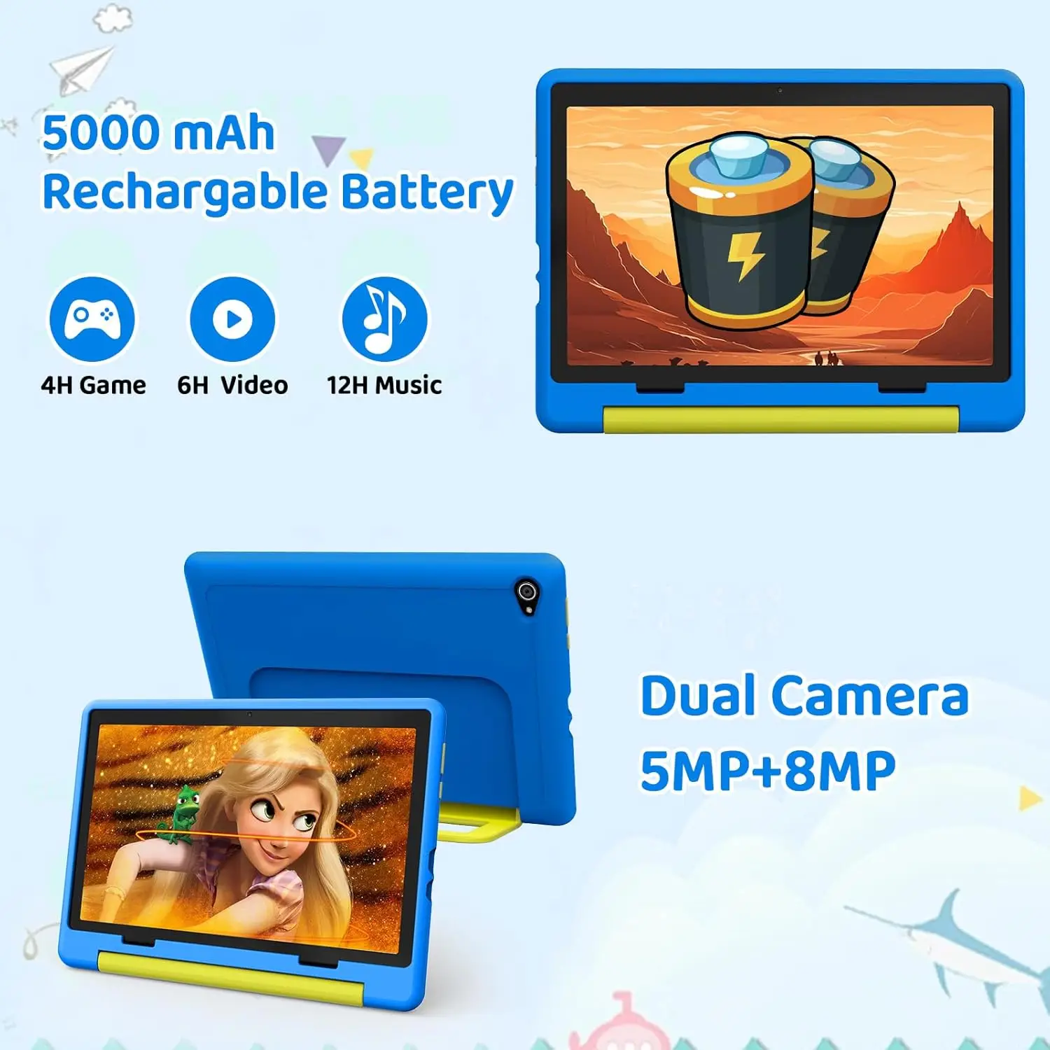 URAO 10 pollici modello cartone animato tablet per bambini Android Octa-Core 8 GB RAM 64 GB ROM giochi educativi per l'apprendimento compresse regali per bambini