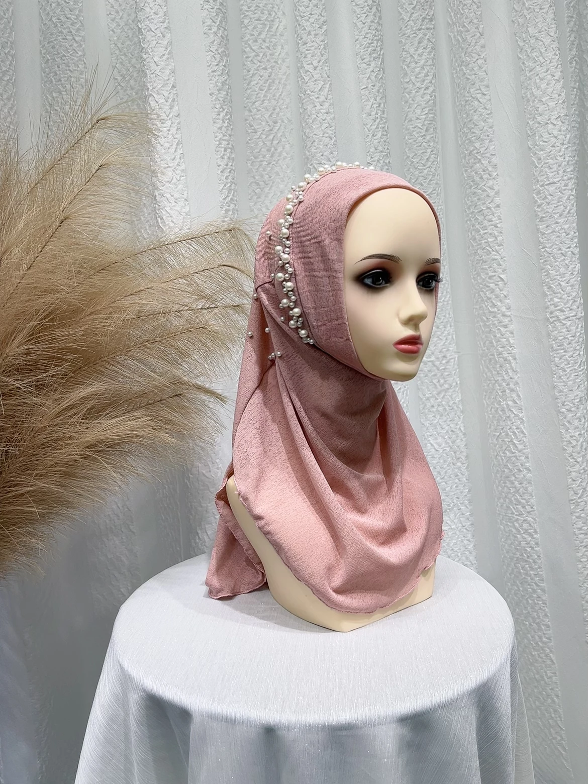 2024 Summer New Middle Eastern Polyester Beaded Headband Shawl Elastic Solid Color National Headband Hat