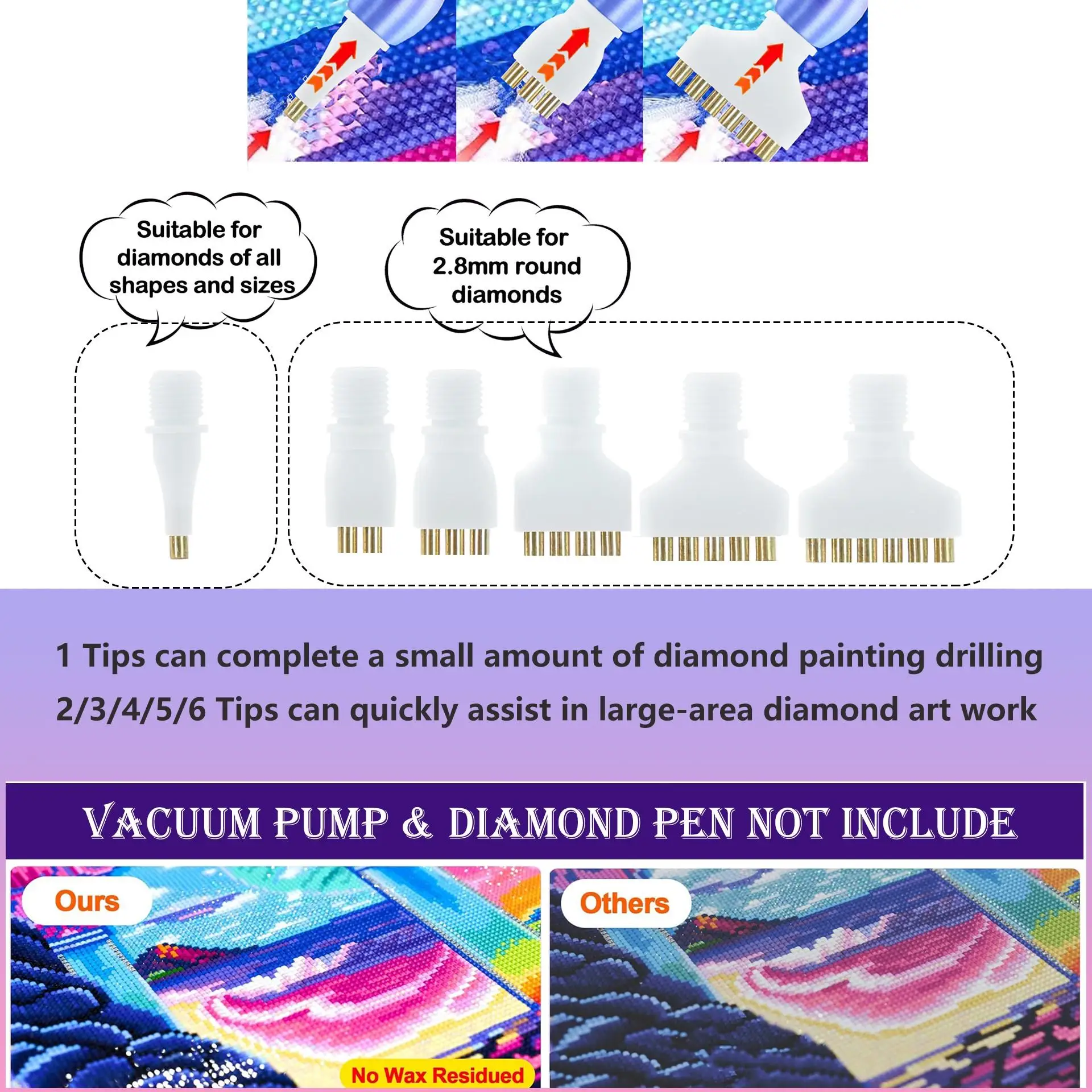 1/2/3/4/5/6 Diamond Painting Vacuum Pen Tip Set Tools, Vacuum Diamond Painting Pen Replacement Kit: Includes 6 Replacement Pen Tips - view 3