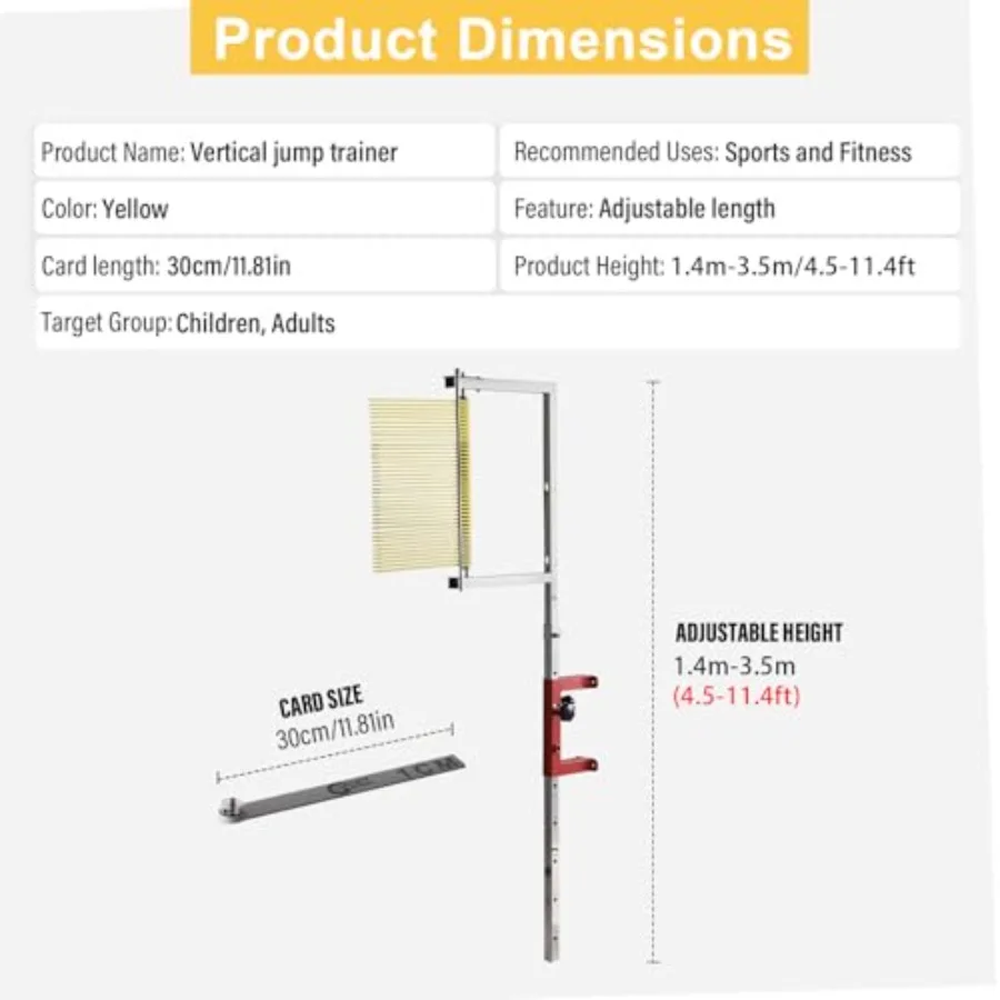 Vertical jump tester for volleyball and basketball training aluminum alloy wall-mounted pole in black measures 4.5-5.2 ft jumps