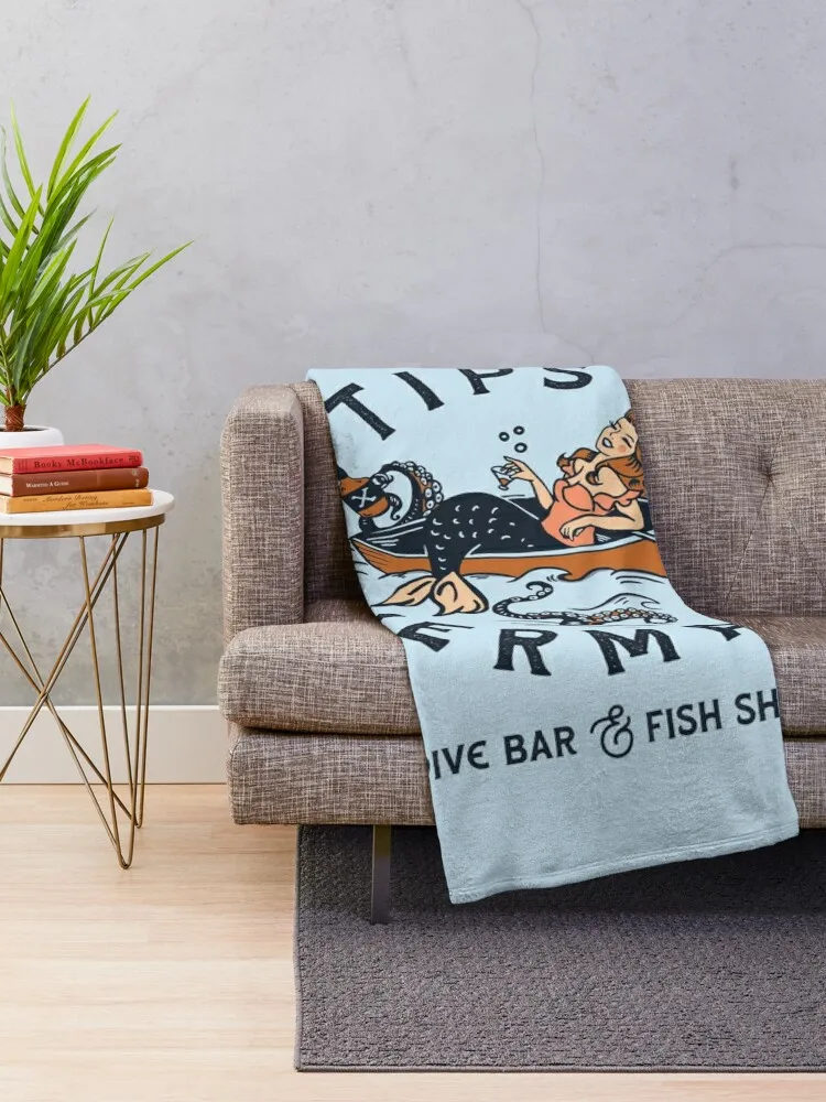 The Tipsy Mermaid Dive Bar & Fish Shack. Vintage Pinup Girl Art Throw Blanket Blankets For Baby Sofas christmas gifts Blankets