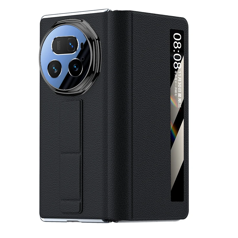 

For Honor Magic V5 Case All-inclusive Genuine Leather Case Sliding Track Wriststrap Camera Lens Protection Flip Cover