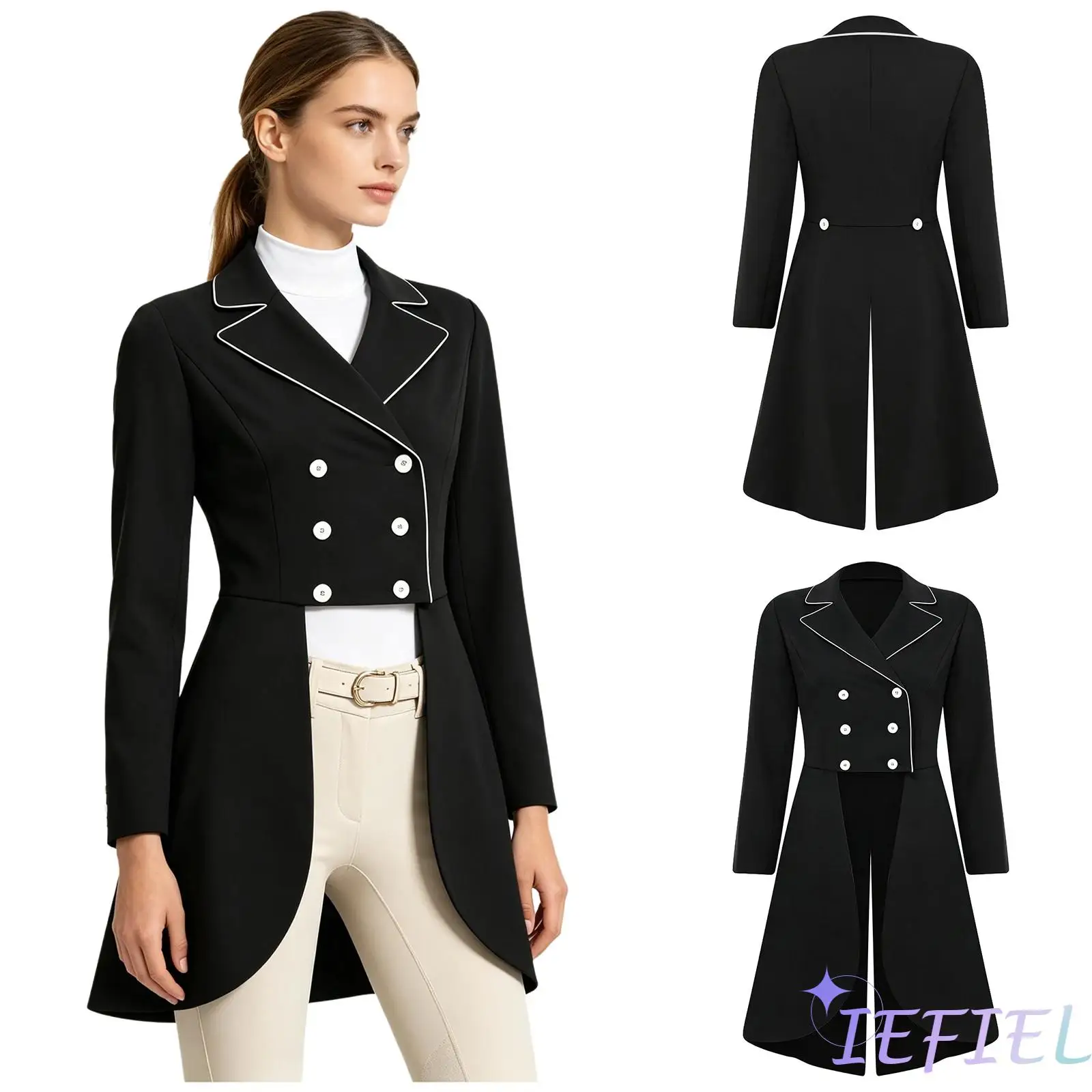 

Equestrian Dressage Competition Jacket for Women Long Sleeve Notched Lapel Double Breasted Horse Riding Tailcoat Overwear