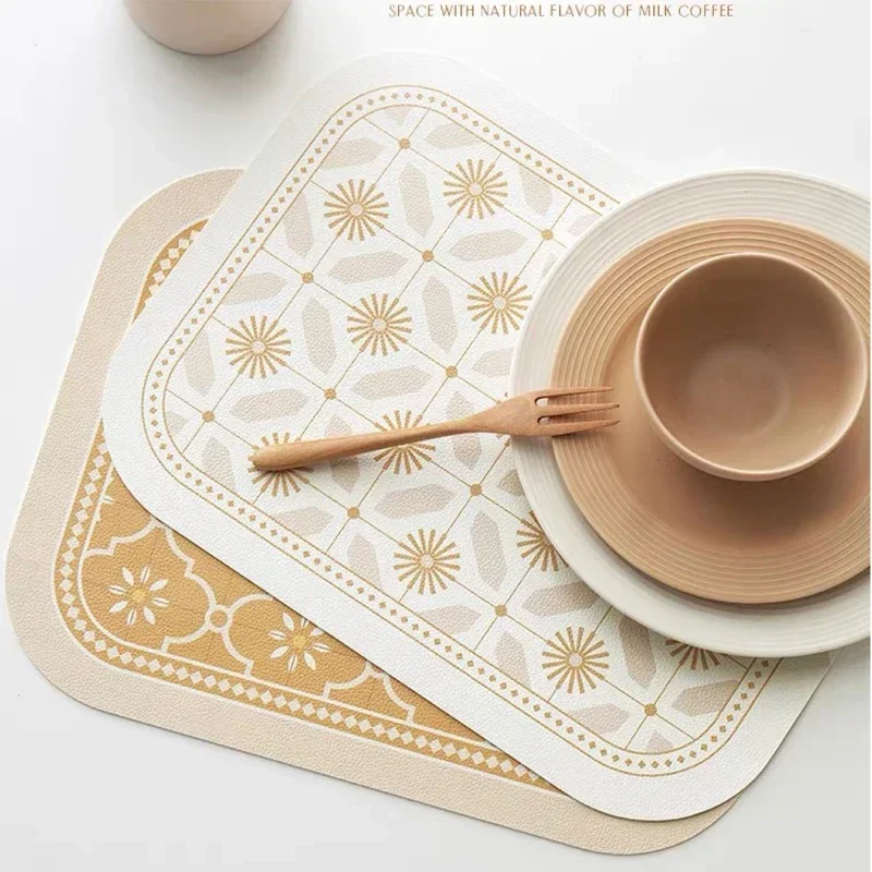 

3 шт. простой и свежий кожаный коврик с принтом в скандинавском стиле, водонепроницаемая бытовая квадратная грелка