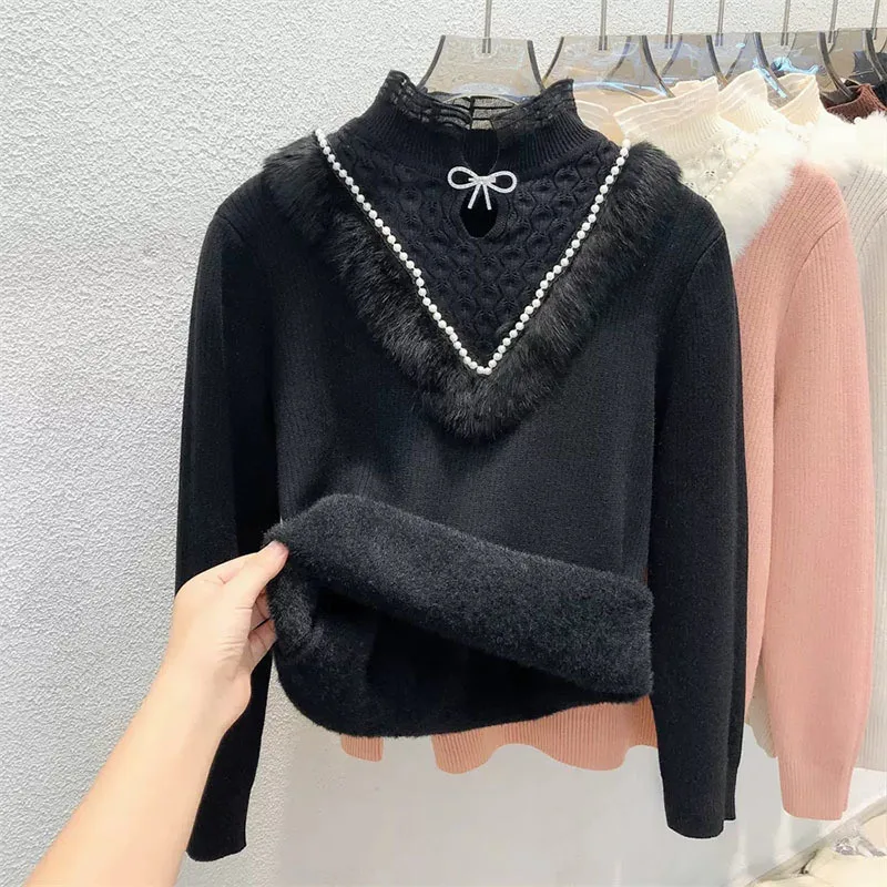 Women Half Turtleneck Sweater Pullover 2022 New Thick warm Autumn Winter Fleece Ladies Knitwear Sweater Long Sleeves Female Tops