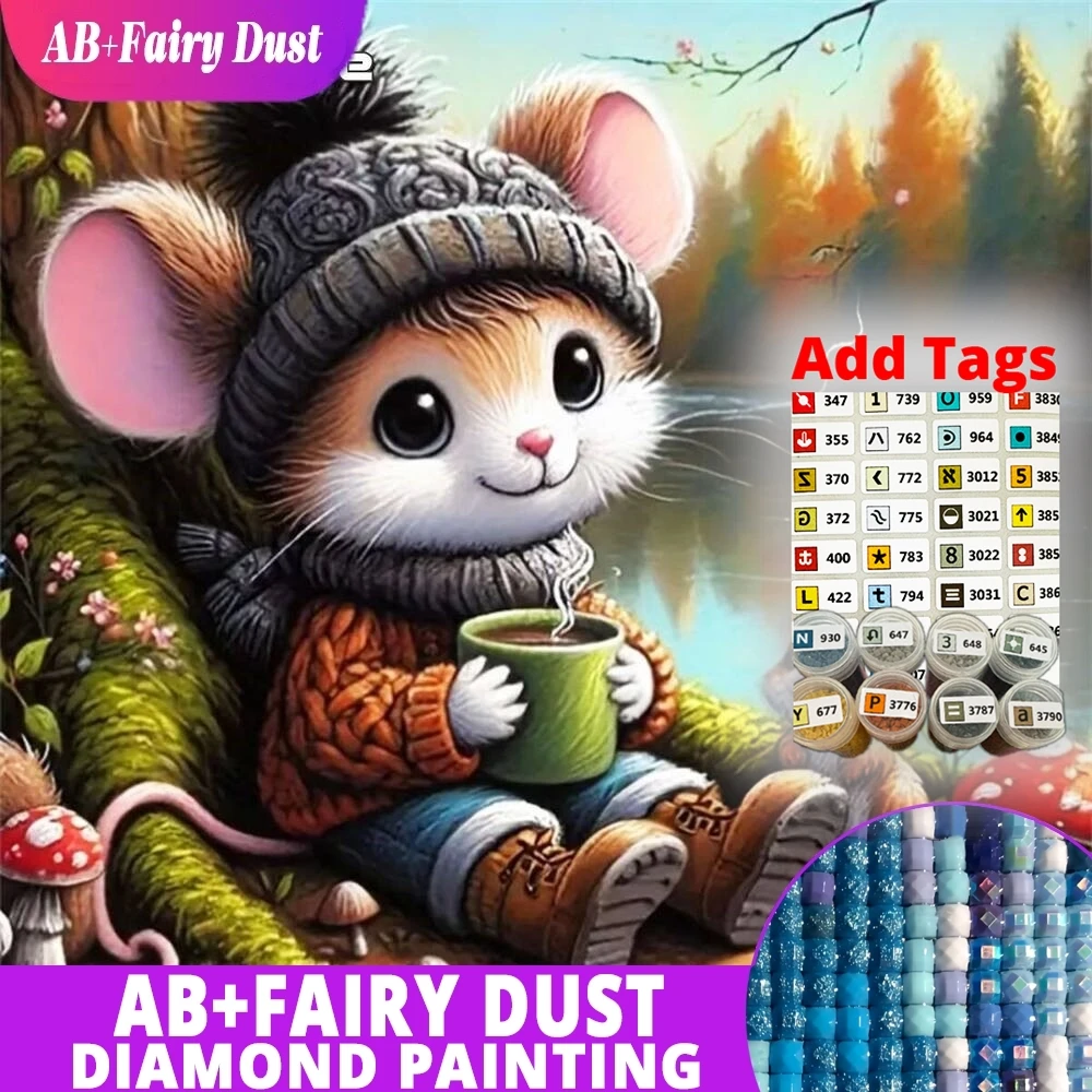 

AB Fairy Dust DMC stickers Mouse Diamond Painting Squirrel Animal Cartoon Picture Of Rhinestones Diamond Mosaic Lake Tree Craft