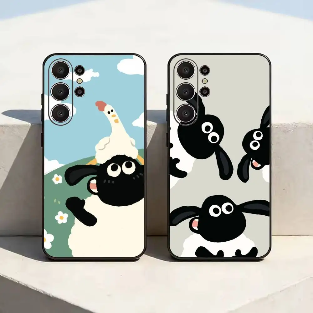 Clever the S-Sheep S-Shaun-SS Funda de silicona suave para Samsung S26, S24, S21, S22, S23, S30, Ultra, Plus, FE, Lite-Negro