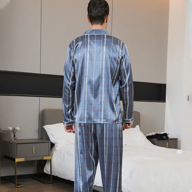 Men's pajamas long sleeves summer ice beautiful home clothes men's spring and autumn casual thin cardigan can wear out two suits