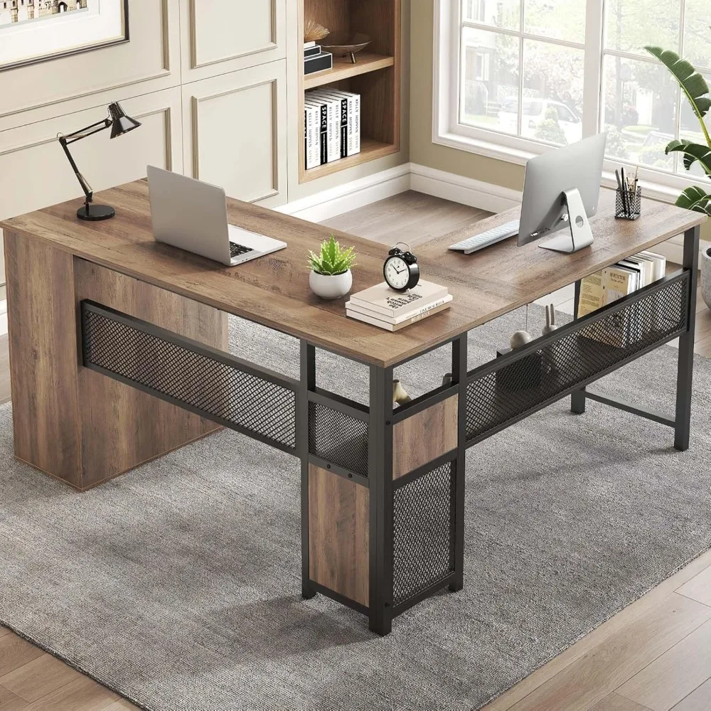 Escritorio de madera en forma de L, escritorio de oficina grande para computadora con archivadores, escritorio ejecutivo reversible en forma de L con cajones, yo