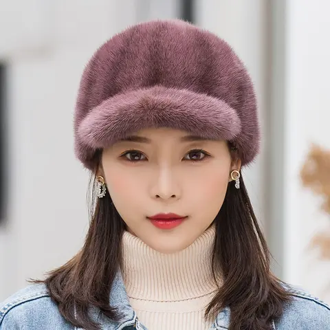 Hat Real Mink Fur Hat Winter Women Keep Warm 100% Genuine Mink Fur Hats Natural Quality Female Fashion Mink Fur Cap Lady Outdoor Cap