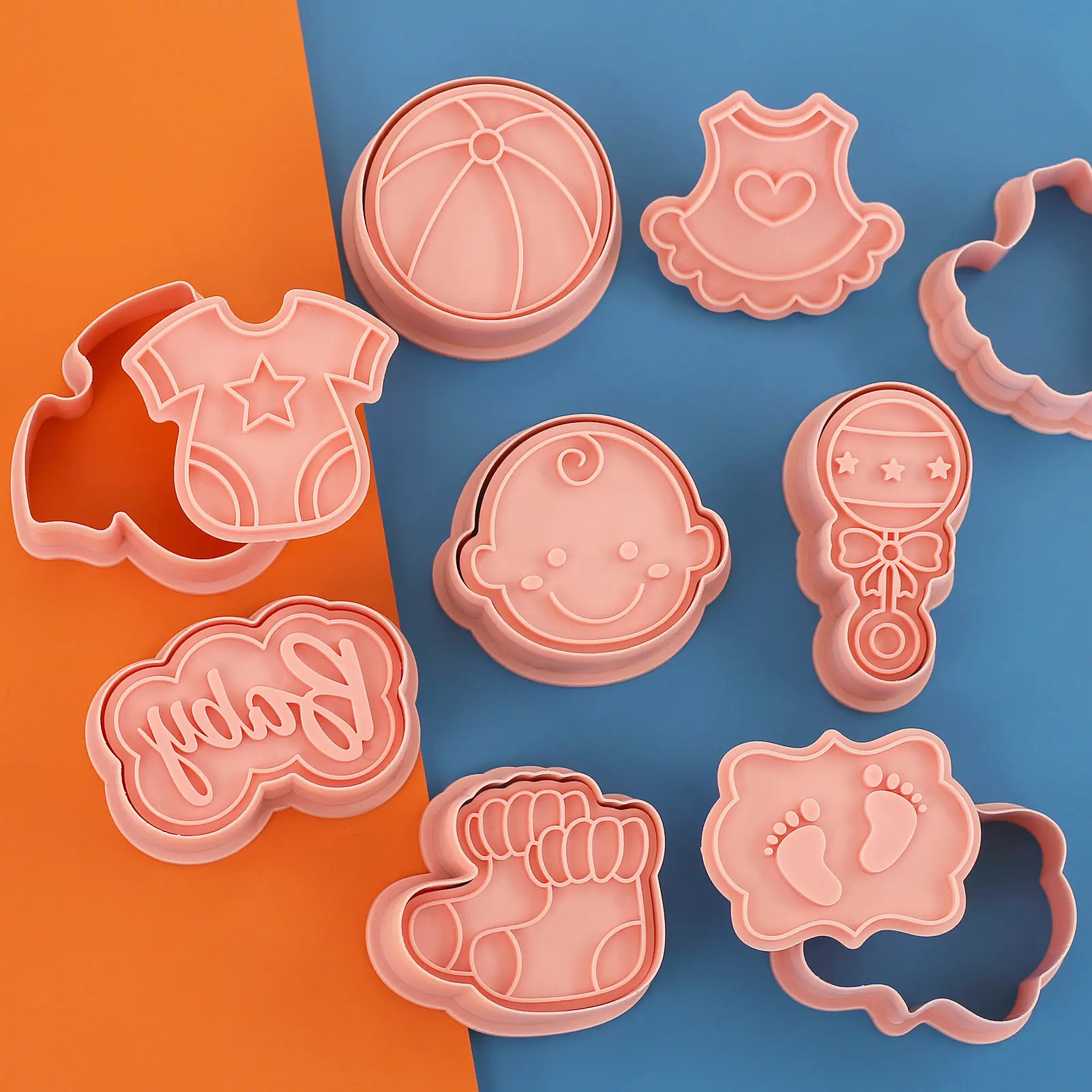 8 Pcs/Set Baby Theme Biscuit Mold Cookie Cutter 3D Cartoon Baking Cookie Stamp Cookie Decorating Tools for Baby Shower Birthday
