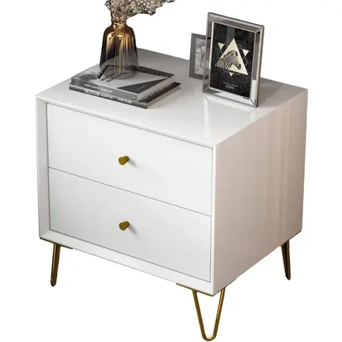 침실 보관함 스탠드 2 서랍 현대적인 광택 있는 흰색 침대 옆 탁자