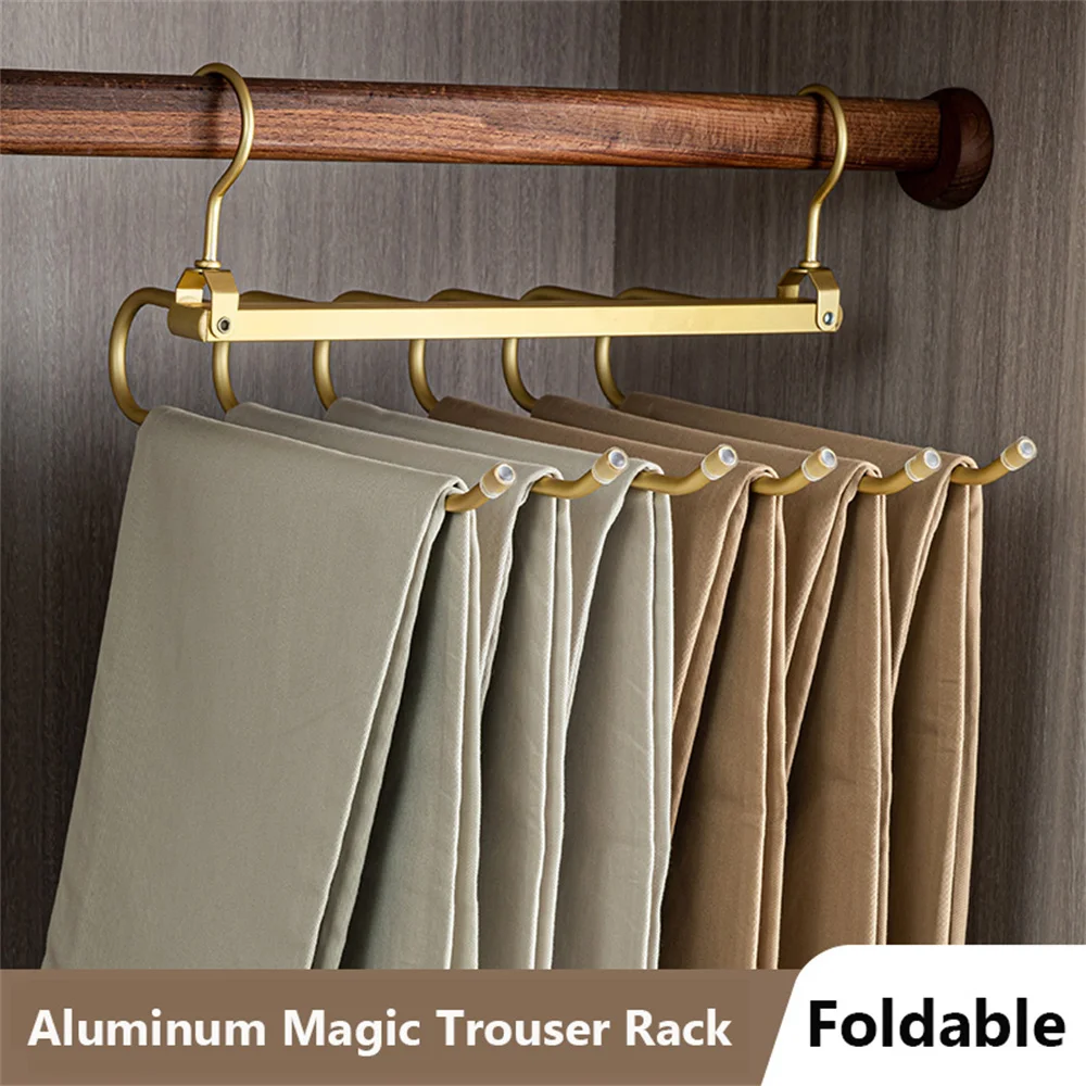 

6in1 Multi-function Magic Pants Hangers 360 Rotatable Folding Aluminum Alloy Trouser Hanger,Non-Slip Rack for Home Travel Dorm