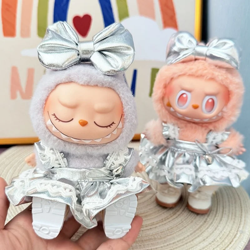 

Plush Cotton Doll Dress Decoration Gift Doll Clothes For 15/17cm Labubu Silver Moonlight Skirt Bow Tie Headwear Sets 2PCS/Pack