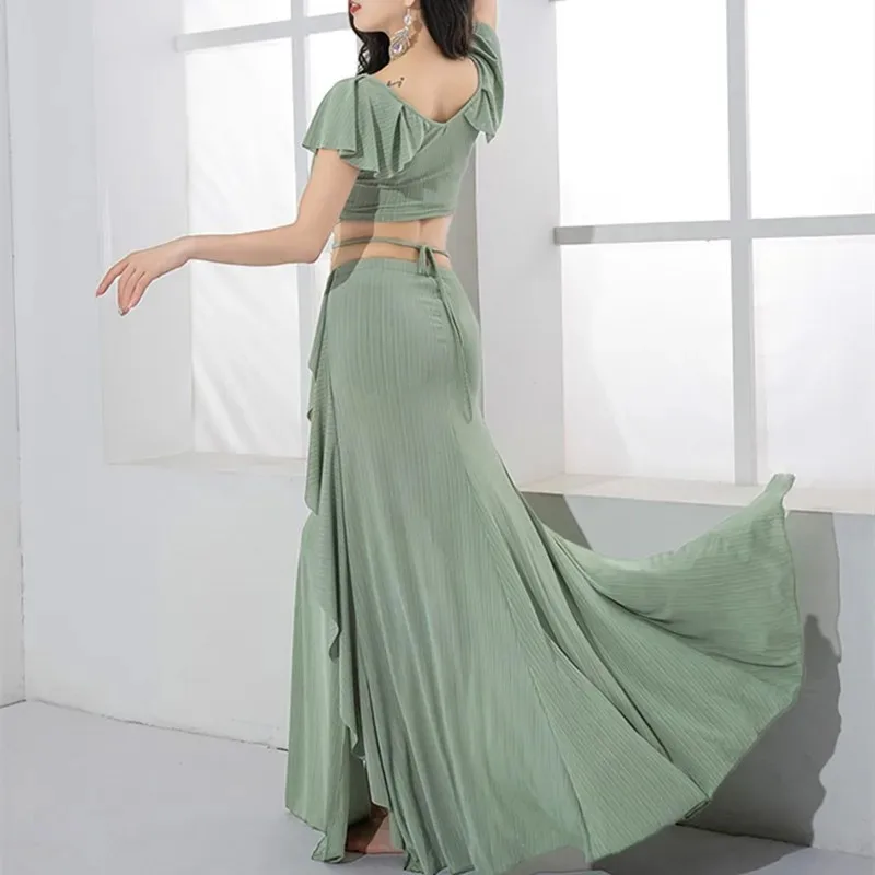 

COSda@Ruffle Sleeve Oriental Dance Costume Ladies 2 Piece Stage Competition Skirt 2 Piece Dancer Show Practice Wear Swwet 2025