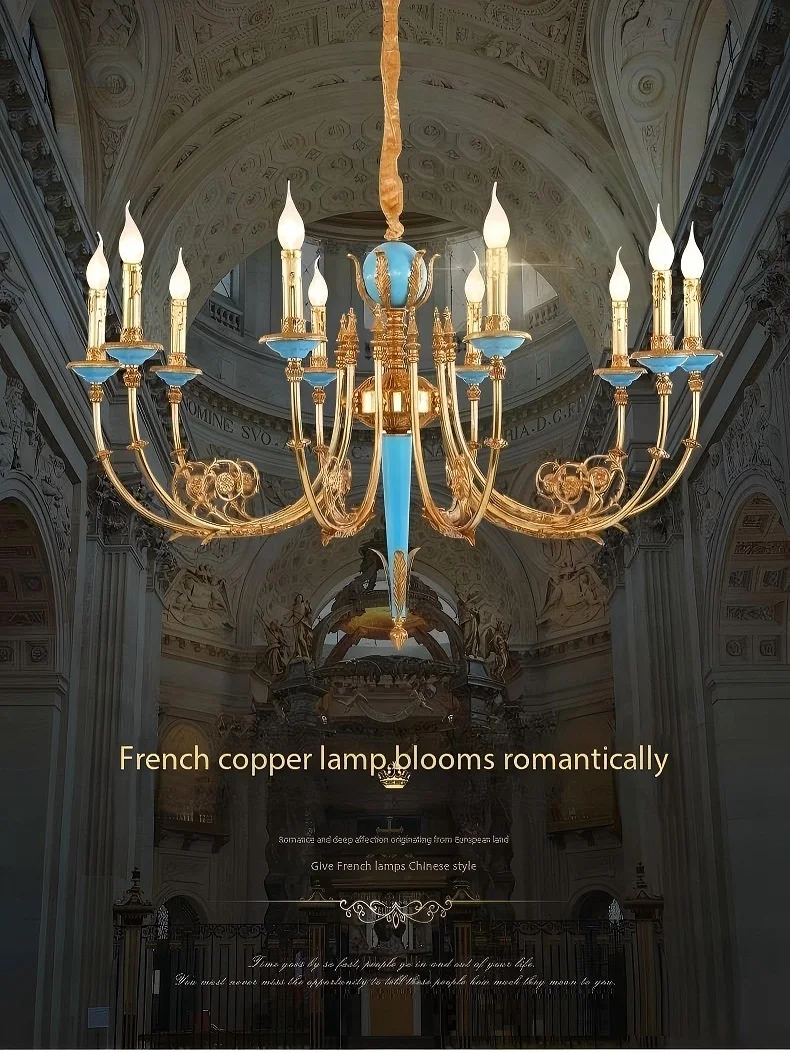 

Европейская роскошная полностью медная люстра-свеча для гостиной, спальни, столовой, виллы, дуплексного здания