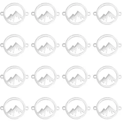 16pcs Mountain Link Charms Stainless Steel Hypoallergenic Hollow Connector Charm 15mm Flat Round with Mountain Dangle Pendants