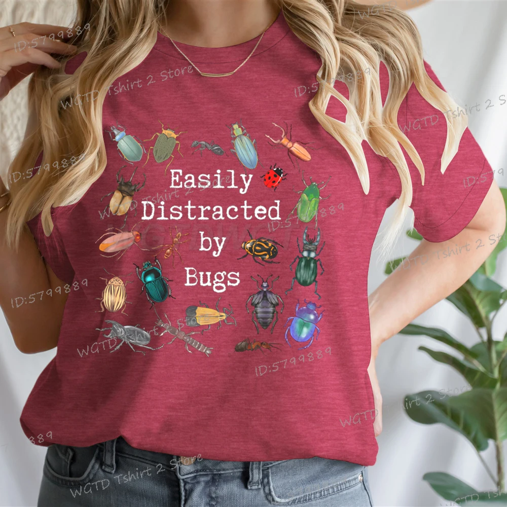 Camiseta con cuello redondo y estampado de insectos para mujer, camiseta de manga corta Entomo, regalos informales para amantes de la entomología, camiseta femenina