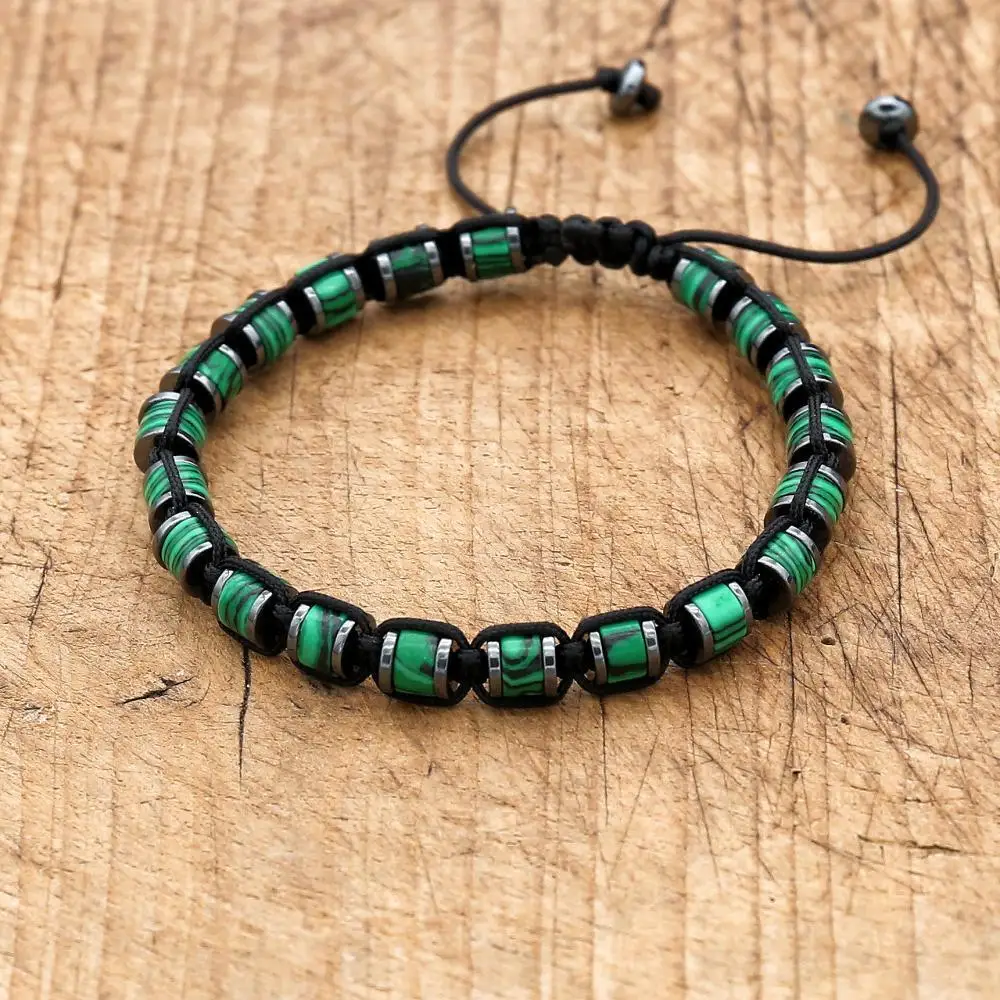 3*6mm malachite Hematite Beads Braided Bracelet Handmade Woven Boho Yoga Charm Bracelet Women Men Fashion Jewelry