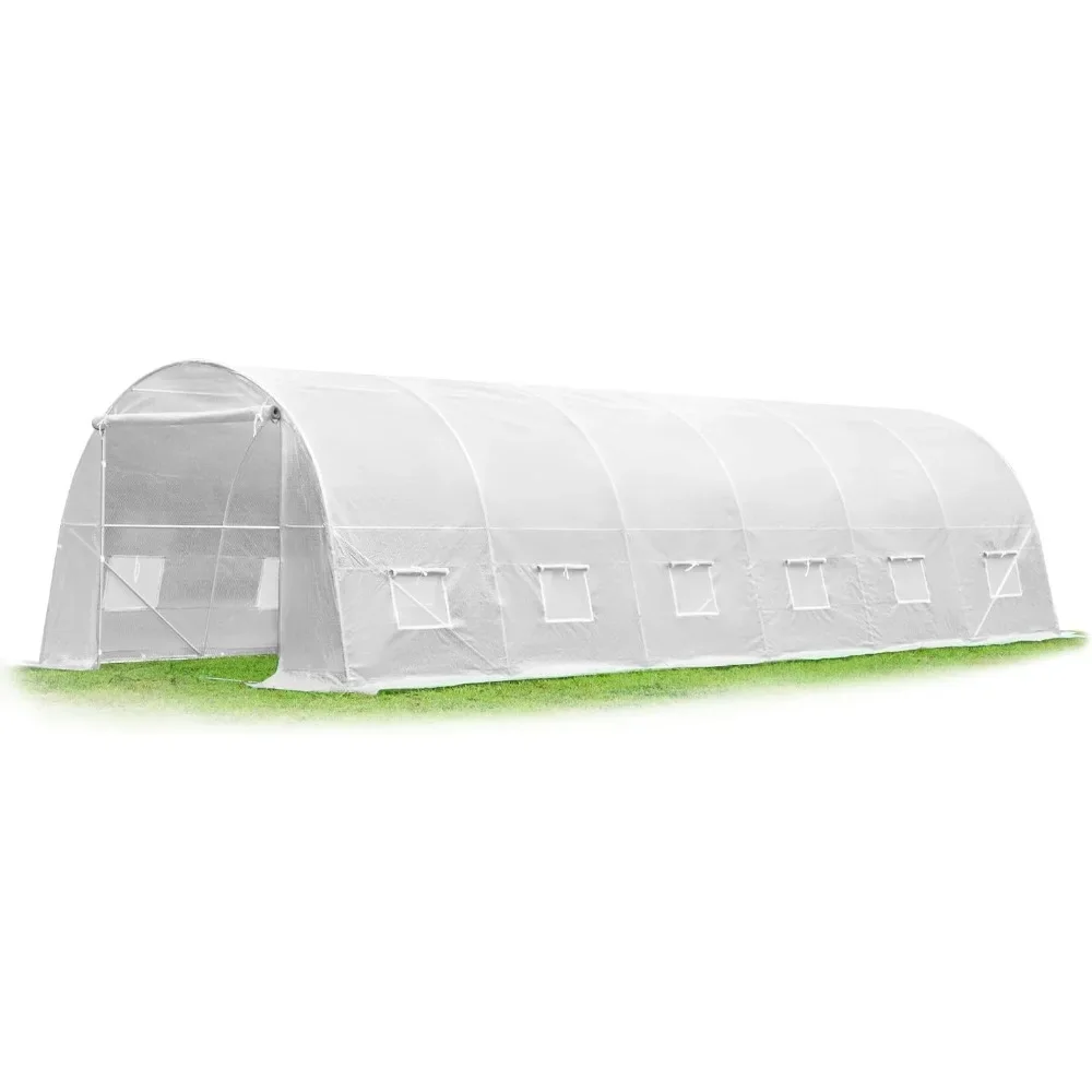 

26x10x6.6 Ft Greenhouse Outdoor Botanical Gardening Upgraded Galvanized Steel Frame Zipper Door 7 Crossbar Garden White Supplies