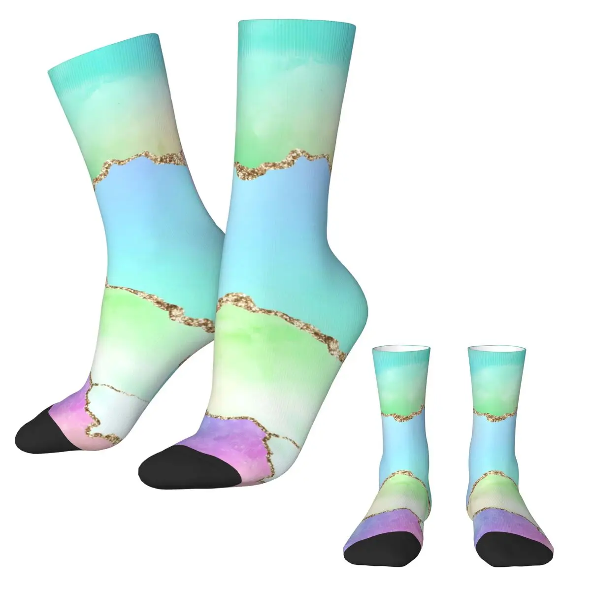 Ombre Marble Socks Autumn Colorful Print Stockings Casual Girls Comfortable Socks Graphic Cycling Non-Slip Socks