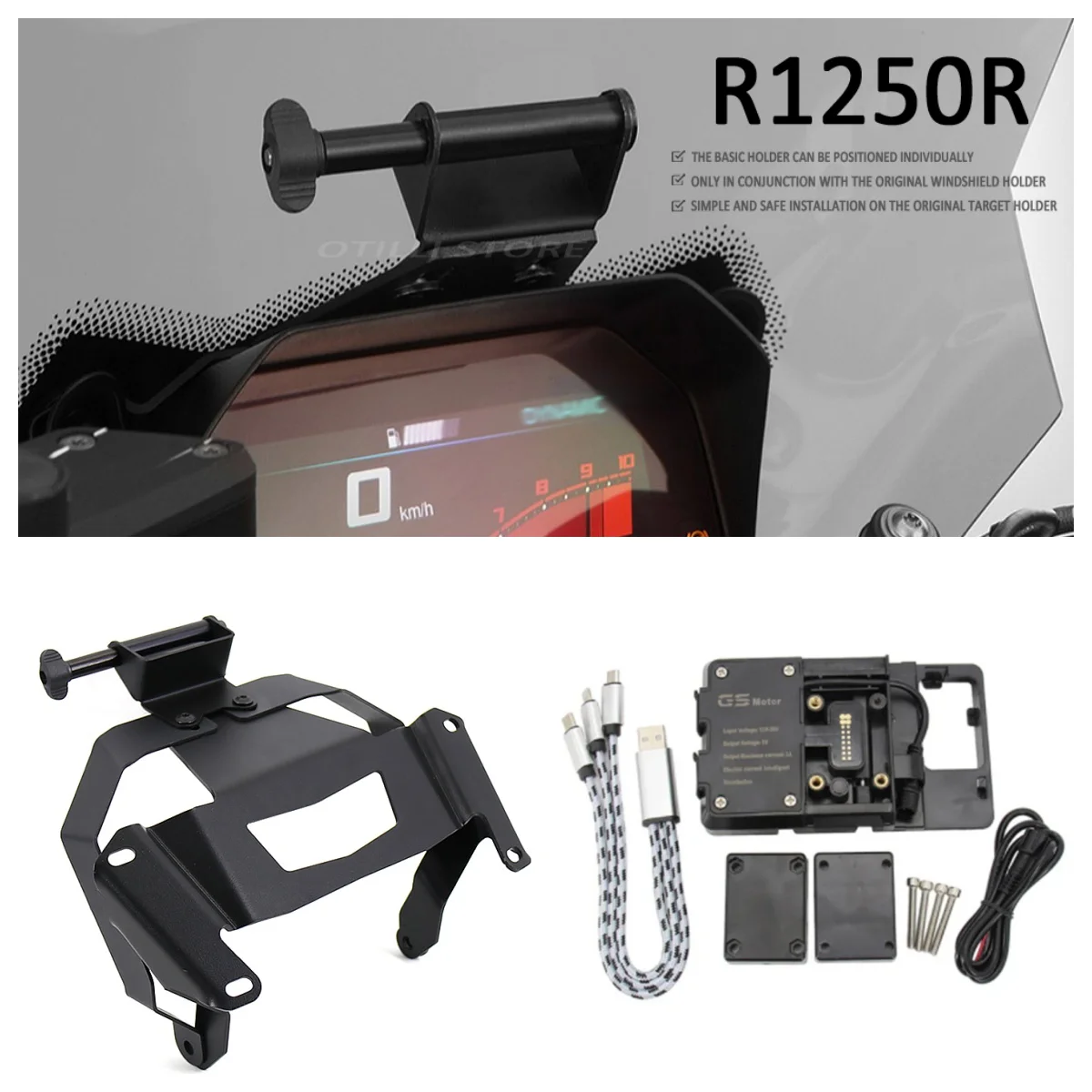 For BMW R1250R Motorcycle Navigation Bracket USB Charging Phone Holder CNC Aluminium GPS Stand Holder Motorcycle Accessories