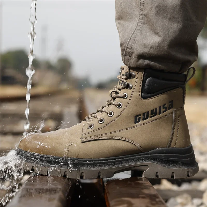 Waterproof 2024 Fashion Men Safety Work Boots Anti Slip Wear-resistant Steel Toe Cap Indestructible Sneakers Shoes Footwear