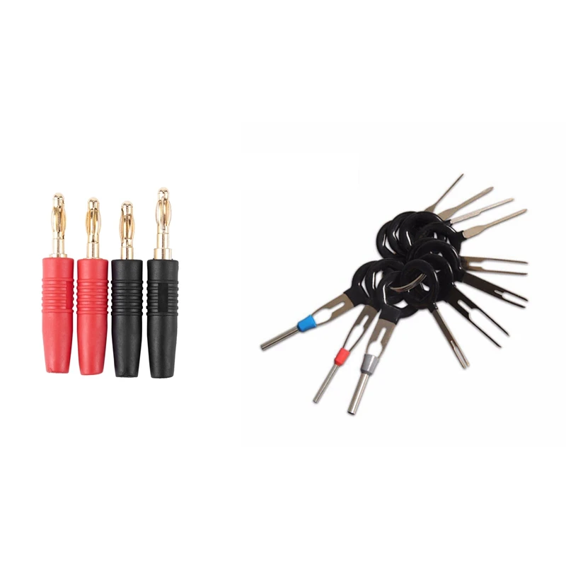 HOT-4Pcs 4Mm B7 24K Plaqué Or Musical Haut-Parleur Câble Fil Pin gels Plug Avec 11Pcs Terminal Outils De Retrait