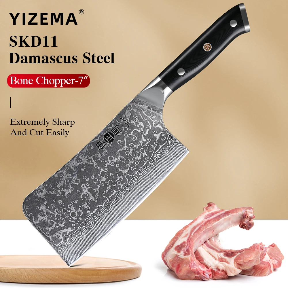 YIZEMA 6.5-inch Bone Chopper Knife 67 Layer Japanese SKD11 Damascus Steel Sharp Kitchen Cleaver Boning Cutting Meat Chef Knives