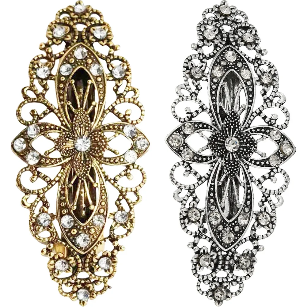 

2 шт. винтажные заколки для волос в виде цветов, пружинные зажимы с кристаллами, аксессуары для укладки волос для женщин, цветочные заколки для женщин