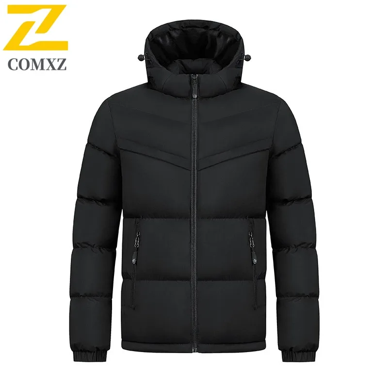 Comxz premium masculino novo casaco de algodão casual jaqueta com capuz acampamento quente parkas uso diário leve outono inverno outerwear